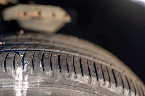 Screw Protruding Tread Tire Causing Flat High Quality Photo — Stockfoto