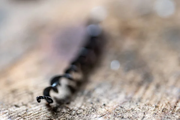 Selective Focus Spiral Metal Shavings Left Drilling Metal High Quality — Foto de Stock