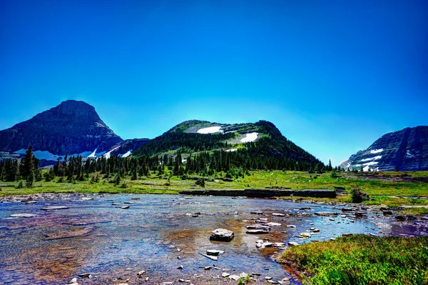 Cascades Rushing Water Avalanche Creek Glacier National Park Montana High — 图库照片