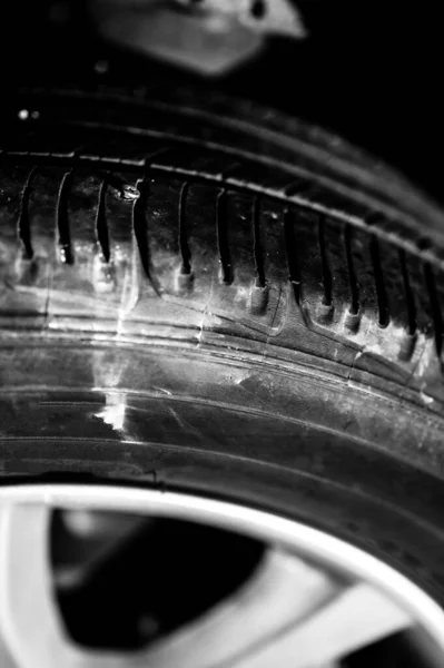 Screw Protruding Tread Tire Causing Flat High Quality Photo —  Fotos de Stock