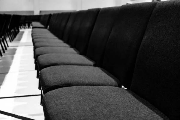 Selective Focus Padded Seat Cushion Row Chairs Auditorium High Quality — Stock Photo, Image