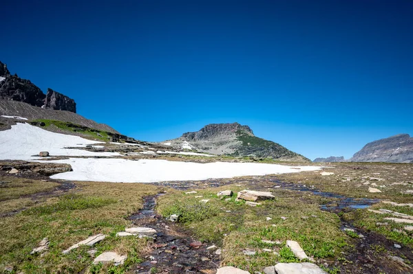 Snösmält Avrinning Längs Logan Pass Leden Till Dolda Sjön Vid — Stockfoto