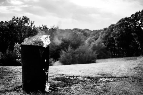 Burn Barrel Rural Area Used Incinerate Trash Garbage High Quality — Stock Photo, Image