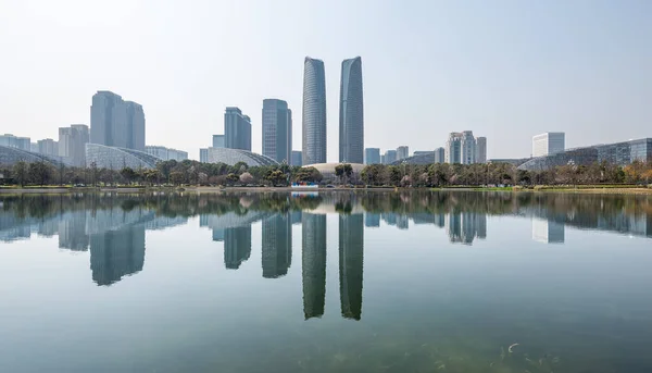Panorama finančního města na jihu Čcheng-tu — Stock fotografie