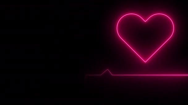 Electrocardiograma luz de neón rosa con forma de corazón — Vídeos de Stock