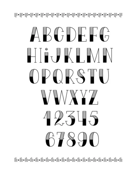 Ручной Шрифт Doodle Английский Алфавит Полосатые Буквы Цифры — стоковый вектор