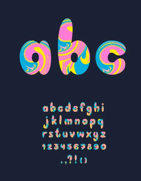 Vloeibaar Lettertype Een Klein Engels Alfabet Letters Cijfers Met Stromend — Stockvector