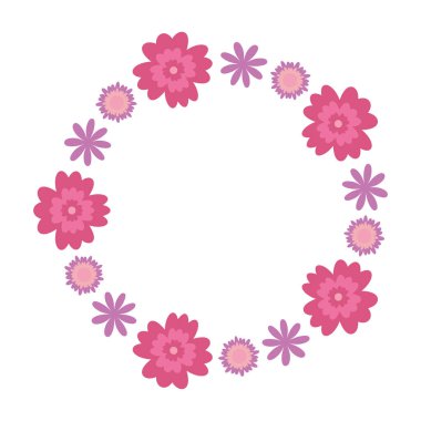   Dekoratif çiçek çerçevesi. Bahar çiçeklerinden yapılmış çember. Şirin Botanik çerçeve.