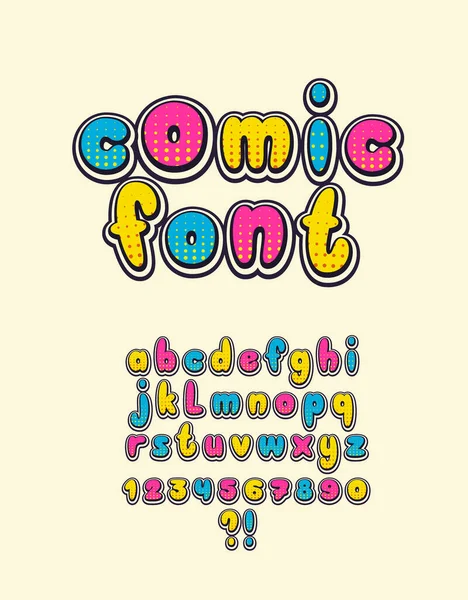   Comic font. Kids colorful letters and numbers. Ehglish funny alphabet.