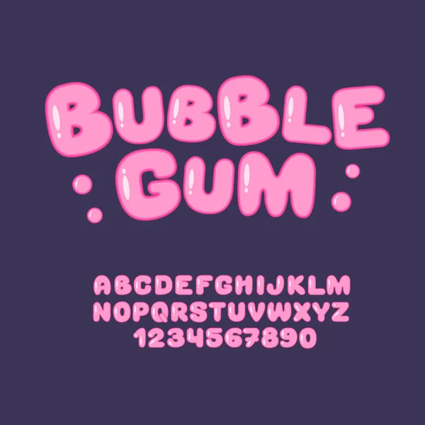 Bubble Gum Sweet Font English Candy Alphabet Pink Letters Numbers — Stockvector