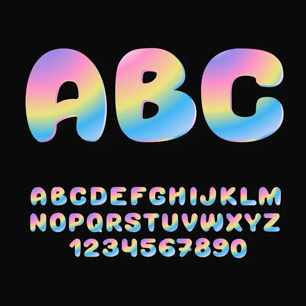 Lettres Chiffres Holographiques Alphabet Anglais Avec Dégradé Arc Ciel — Image vectorielle