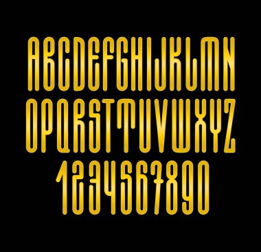 Altın alfabe. İnce uzun harfler ve sayılar.