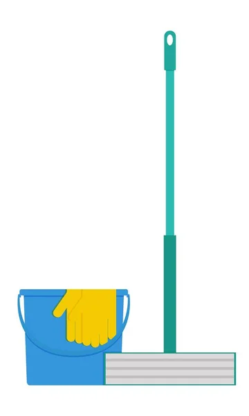 Mop and bucket for washing floors with rubber gloves — Stock Vector