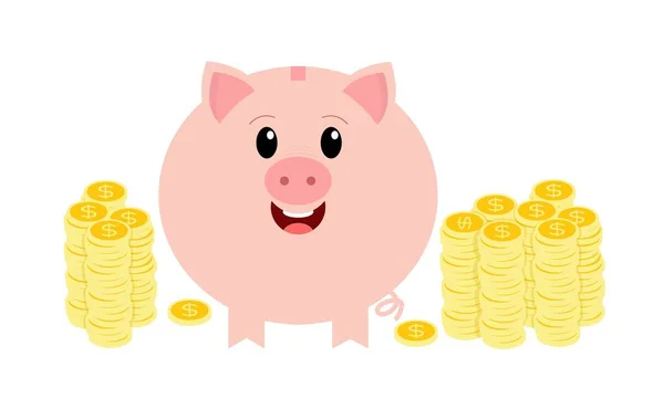 Piggy bank and gold coins. Saving savings. Contribution to the future. — Stock Vector