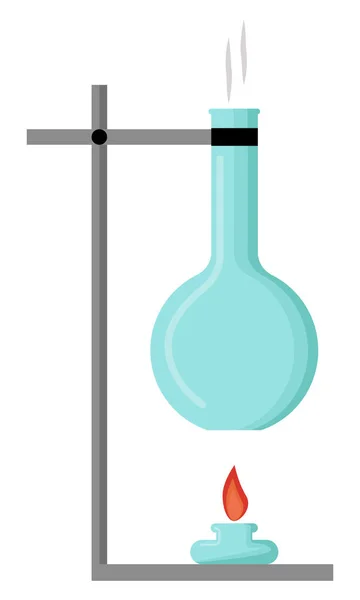 化学研究だ。実験室のバーナーでフラスコの内容物を加熱する. — ストックベクタ