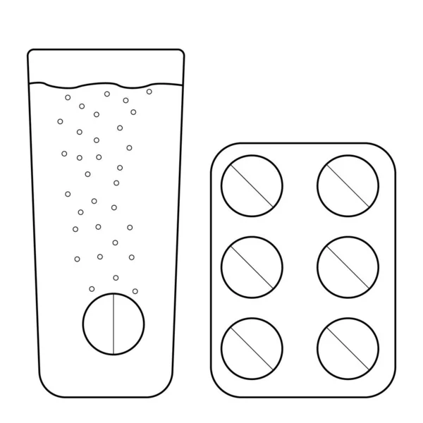 Ručně kreslené šumivé prášky. Prášky proti bolesti rozpustné ve sklenici vody. — Stockový vektor