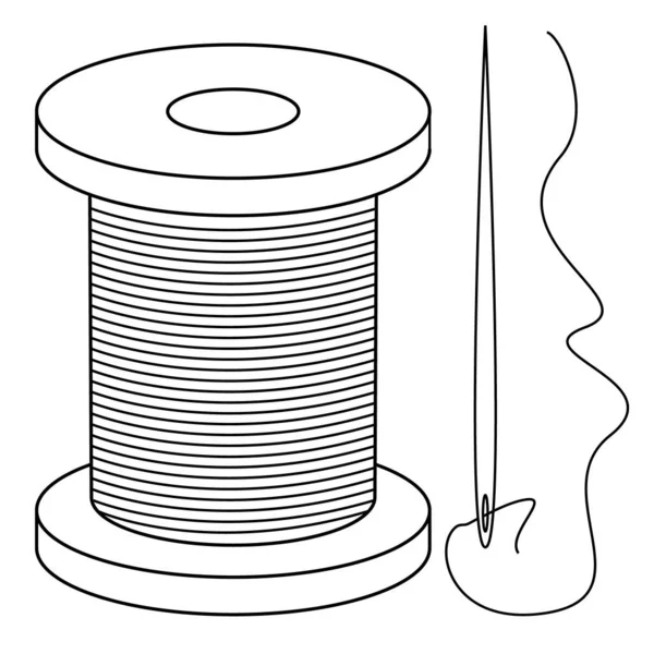 糸のついた手描きのボビンと糸のついた針. — ストックベクタ