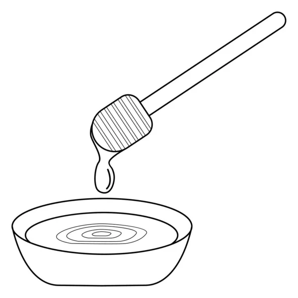 Miel dibujada a mano en una taza y un cazo de miel. Producto producido por las abejas. — Archivo Imágenes Vectoriales