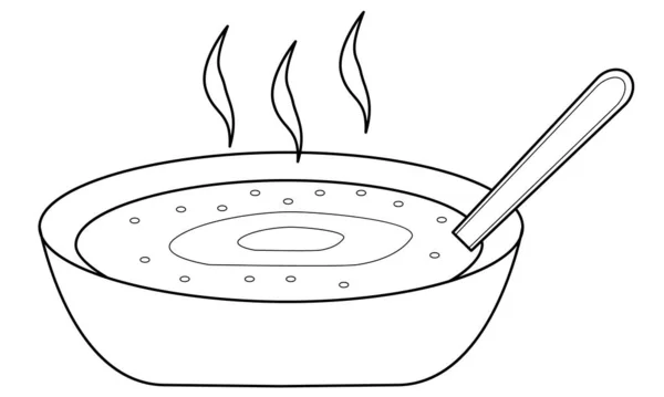 Plato de sopa caliente dibujado a mano. Un almuerzo abundante que restablece la fuerza. — Vector de stock