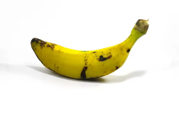 Close Zicht Van Rijpe Gele Banaan Geïsoleerd Witte Achtergrond — Stockfoto