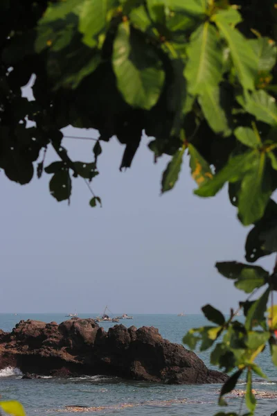Batu Indah Dengan Daun Hijau Pantai Citepus Pelabuhan Ratu Sukabumi — Stok Foto