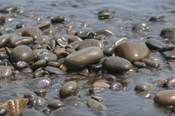 Gestapelte Nasse Strandsteine Und Kieselsteine Loji Strand Sukabumi Für Industriellen — Stockfoto