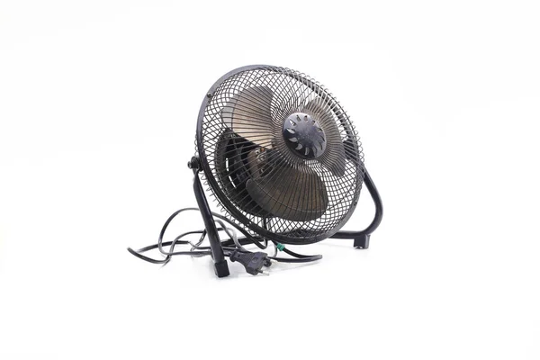 Ventilador Mesa Preto Usado Antigo Isolado Fundo Branco Mini Ventilador — Fotografia de Stock