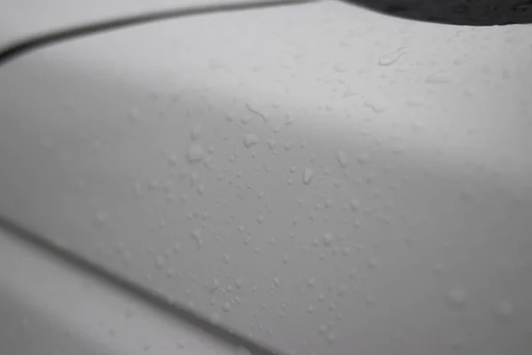 Defocused Abstract Background Raindrops White Car Body Rain — Stock Photo, Image