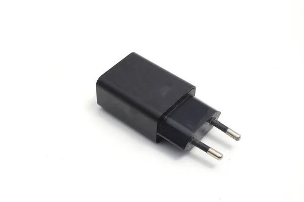 Black Cell Phone Töltő Adapter Elszigetelt Fehér Háttér — Stock Fotó