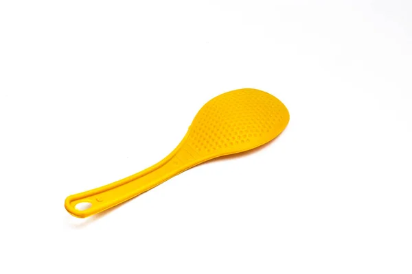 Yellow Plastic Rice Spoon Isolated White Background — Stock Photo, Image