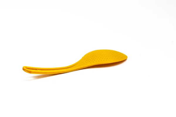 Cuchara Arroz Plástico Amarillo Aislada Sobre Fondo Blanco —  Fotos de Stock