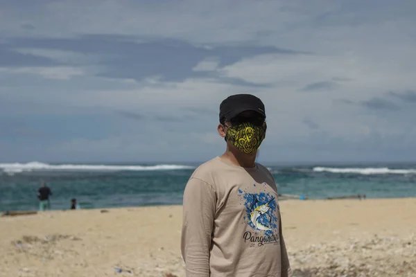 Sukabumi West Java Indonesia March 2021 Asian Man Black Hat — Stock Photo, Image