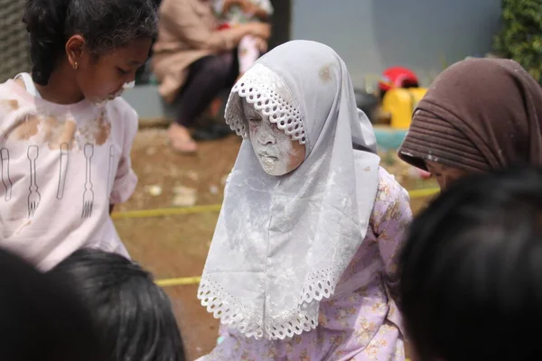 Sukabumi Java Ocidental Indonésia Agosto 2021 Rosto Uma Garota Indonésia — Fotografia de Stock