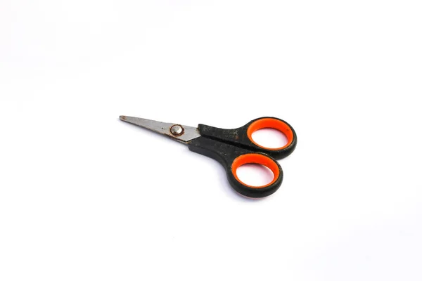 Schwarz Orange Benutzte Schere Isoliert Auf Weißem Hintergrund — Stockfoto