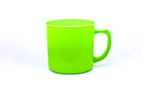 Zöld Műanyag Bögre Elszigetelt Fehér Background — Stock Fotó