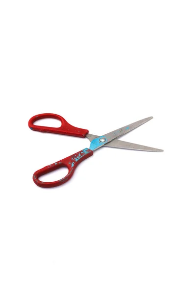 Red Used Scissors Paint Splatter Isolated White Background — Stock Photo, Image