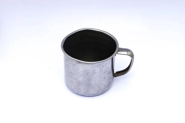 Taza Vacía Acero Inoxidable Aislada Sobre Fondo Blanco — Foto de Stock