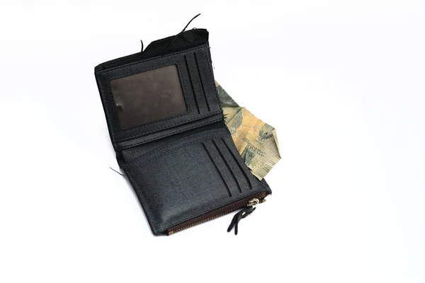 Poor Man Wallet Idr 2000 Torn Folded Money — Stock Photo, Image