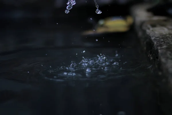 Schöne Wasserspritzer Mit Verschwommenem Hintergrund Fischteich — Stockfoto