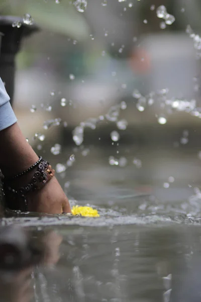 Beautiful Water Splash Blurred Background Fish Pond — Stock Photo, Image