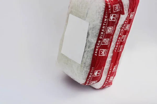 Package Fragile Tape Ready Shipped Isolated White Background — Stockfoto
