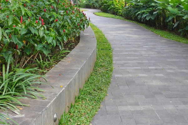 Pathway Met Betonnen Bakstenen Groene Bomen Een Winkelcentrum Park Bandung — Stockfoto