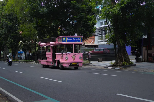 Bandung Java Occidental Indonésie Janvier 2022 Bus Touristique Emblématique Rose — Photo