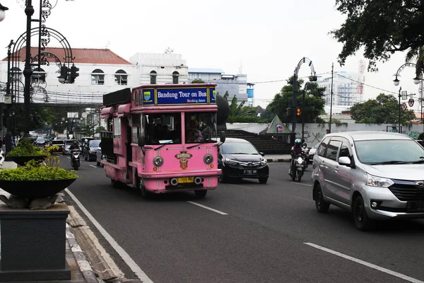 Bandung West Java Indonesia January 2022 Pink Iconic Sightseeing Bus — Stock Photo, Image