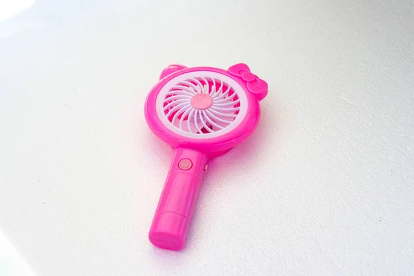 Close View Pink Handy Mini Fan Isolated White Background — Stock Photo, Image