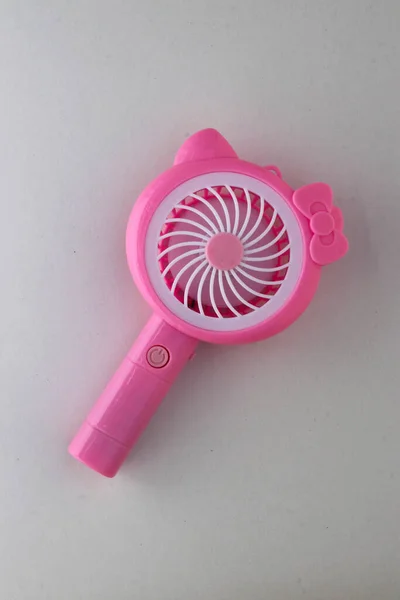 Close View Pink Handy Mini Fan Isolated White Background — Stockfoto