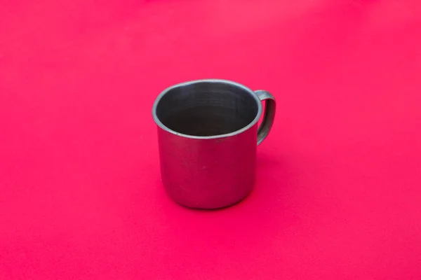 Small Stainless Steel Cup Isolated Magenta Background — ストック写真