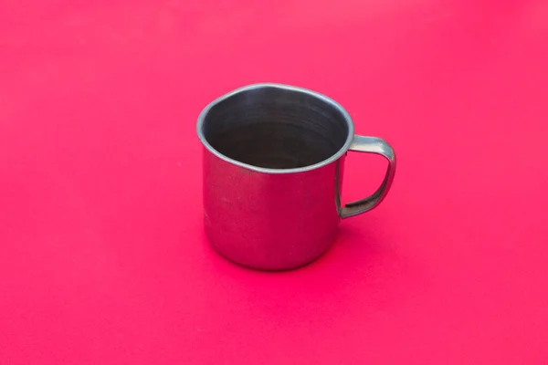 Small Stainless Steel Cup Isolated Magenta Background — ストック写真