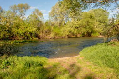 Harika bir bahar sabahı. Nisava nehrinin manzarası. Nis 'ten çok uzak değil..