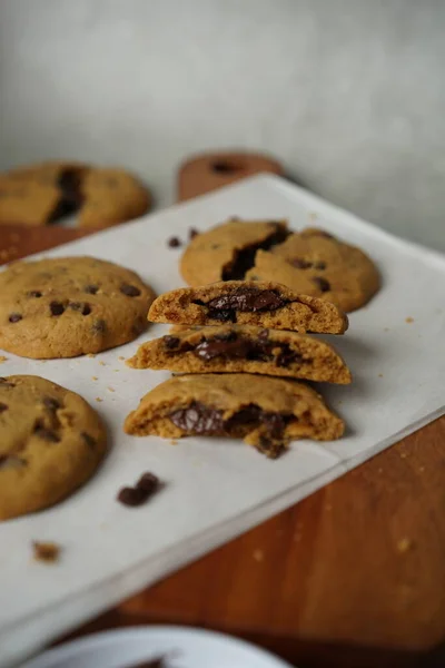 Coffee Chocolate Chip Cookies Kue Butir Kopi Coklat Ini Diisi — Stok Foto